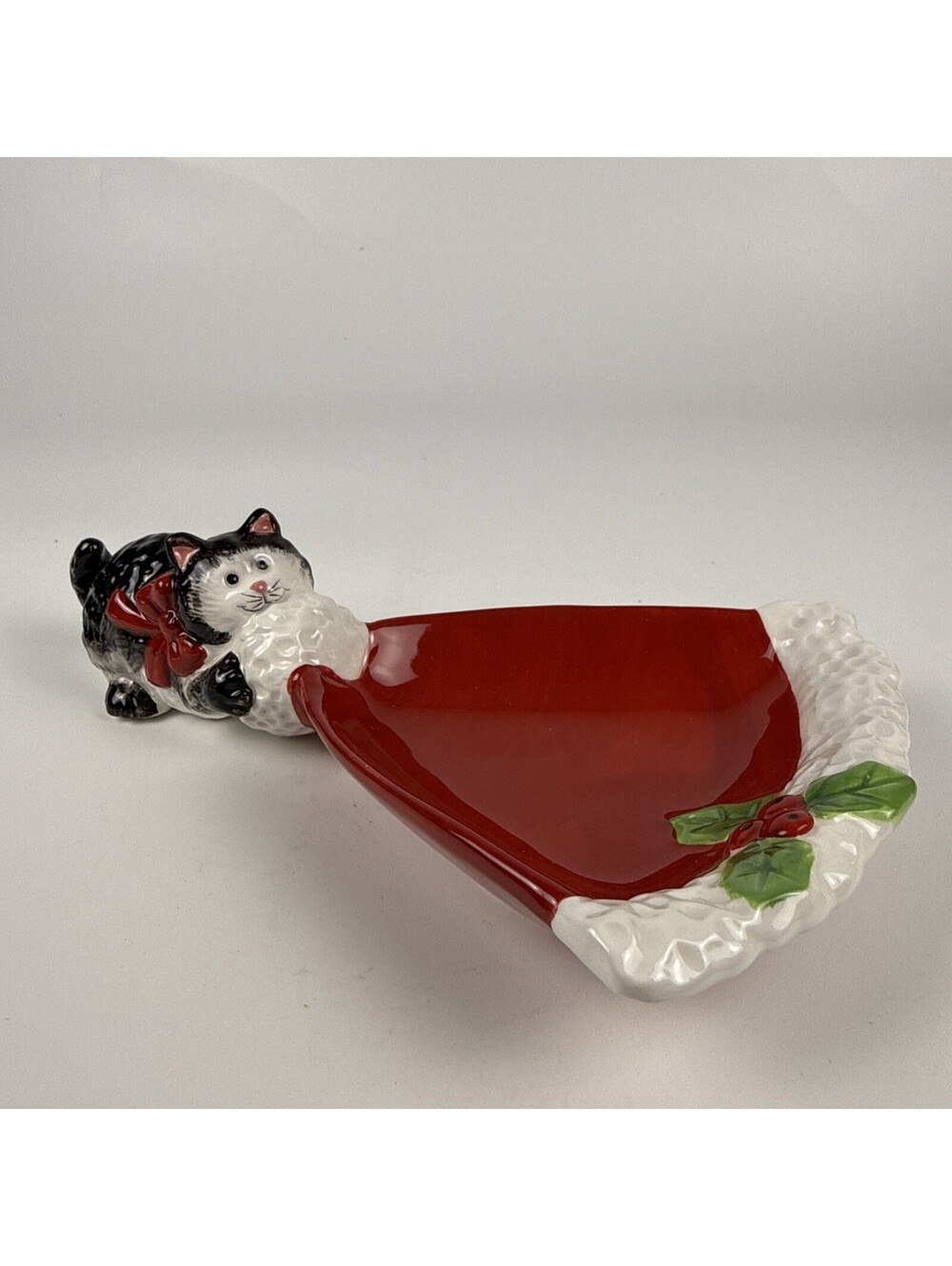Fitz and Floyd Kitty Claus Plate Ceramic Christmas Cat Santa Hat Candy Dish
